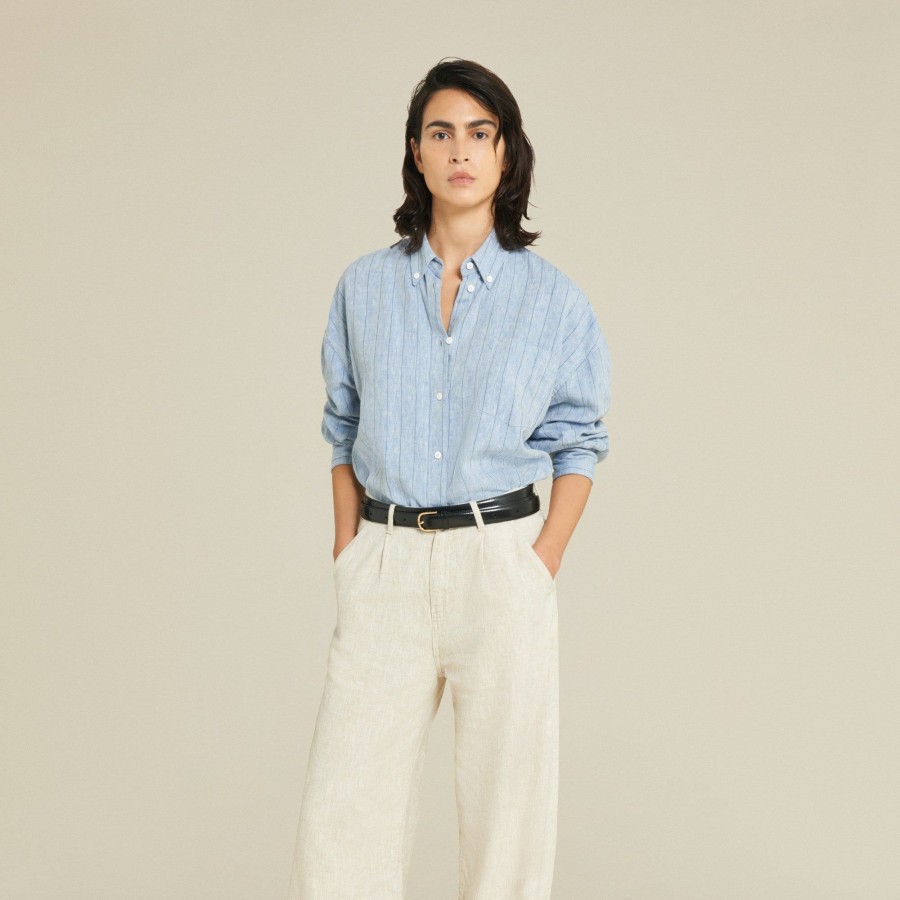 Shirts | LOIS Chelsea Linen Pinestripe Blue - Oversized Shirt Light Blue