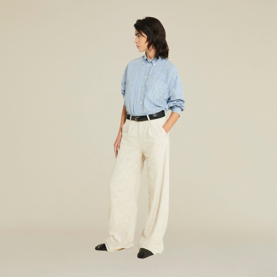 Shirts | LOIS Chelsea Linen Pinestripe Blue - Oversized Shirt Light Blue