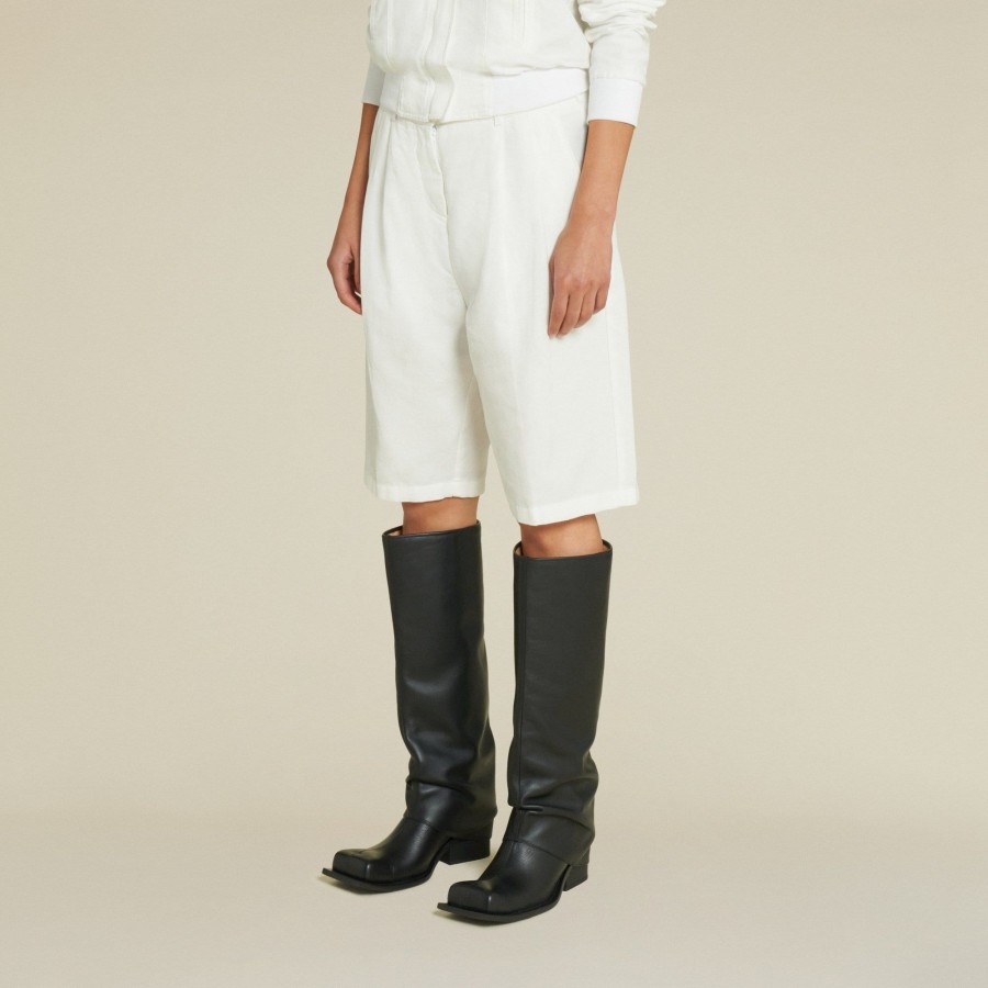 Trousers | LOIS Clara Topo Bermuda - Pleated Short White