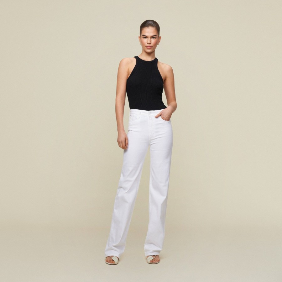 Trousers | LOIS Palazzo Megalia Mid Rise Wide Leg White