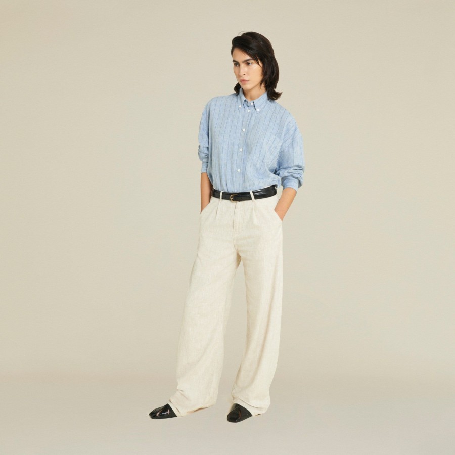 Trousers | LOIS Skater Pleats Crude Linen Ecru