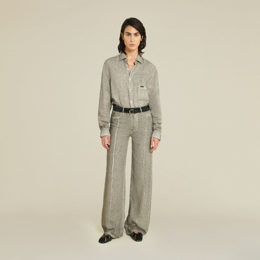 Trousers | LOIS Palazzo P Cold Linen - Mid Rise Wide Leg Grey