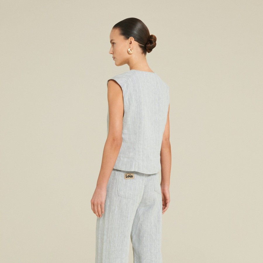 Shirts | LOIS Lynn Linen Pinestripe Vest Grey